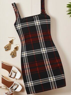 🥳HOST PICK LOOKBOOK🥳 Classic Plaid Bodycon Dress in Black and Red